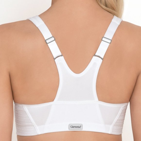 Glamorise SPORT Bra 32D (HIGH-IMPACT) Wicks! (RACERBACK) T-Back Zip-Up WHITE NEW - Picture 6 of 16